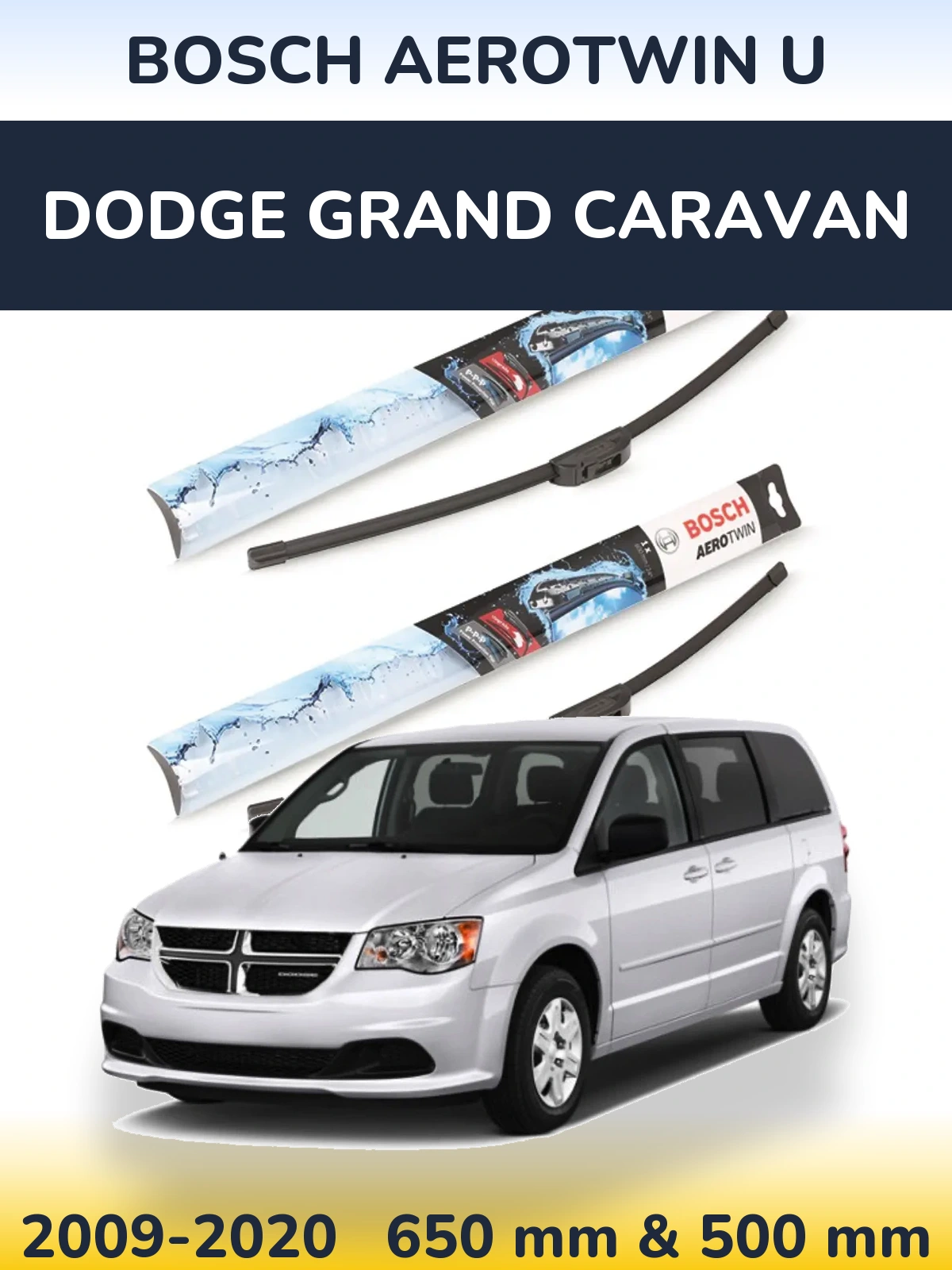 Komplet przednich wycieraczek BOSCH AeroTwin U 650 & 500 mm do Dodge Grand Caravan 2009-2020