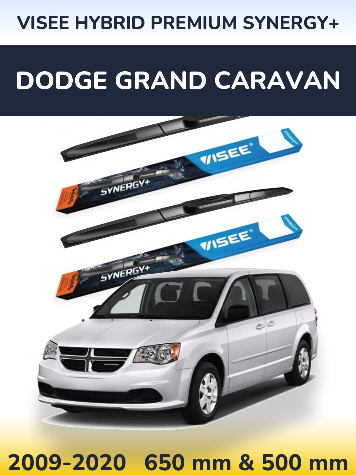 Комплект передних дворников VISEE HYBRID PREMIUM SYNERGY+ 650 & 500 мм для Dodge Grand Caravan 2009-2020