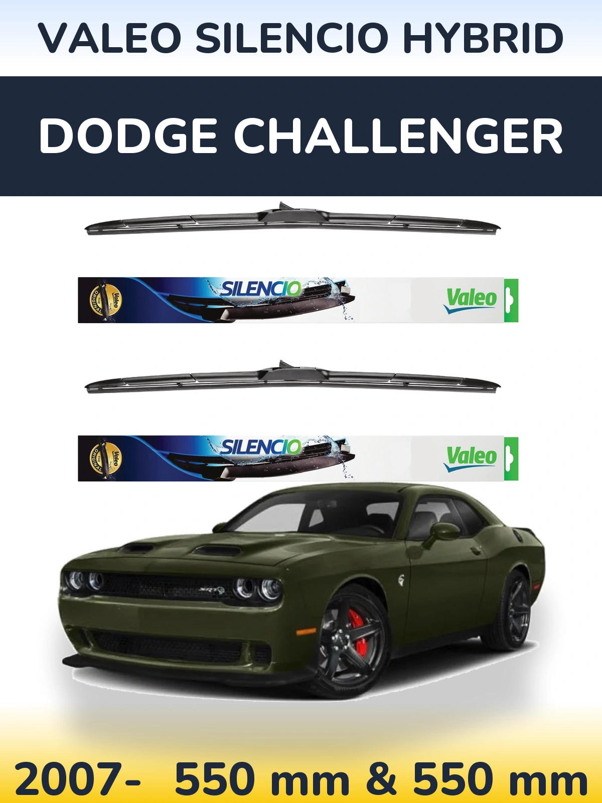Front wiper blade set Valeo Silencio Hybrid 550 & 550 mm for Dodge Challenger 2007-2026