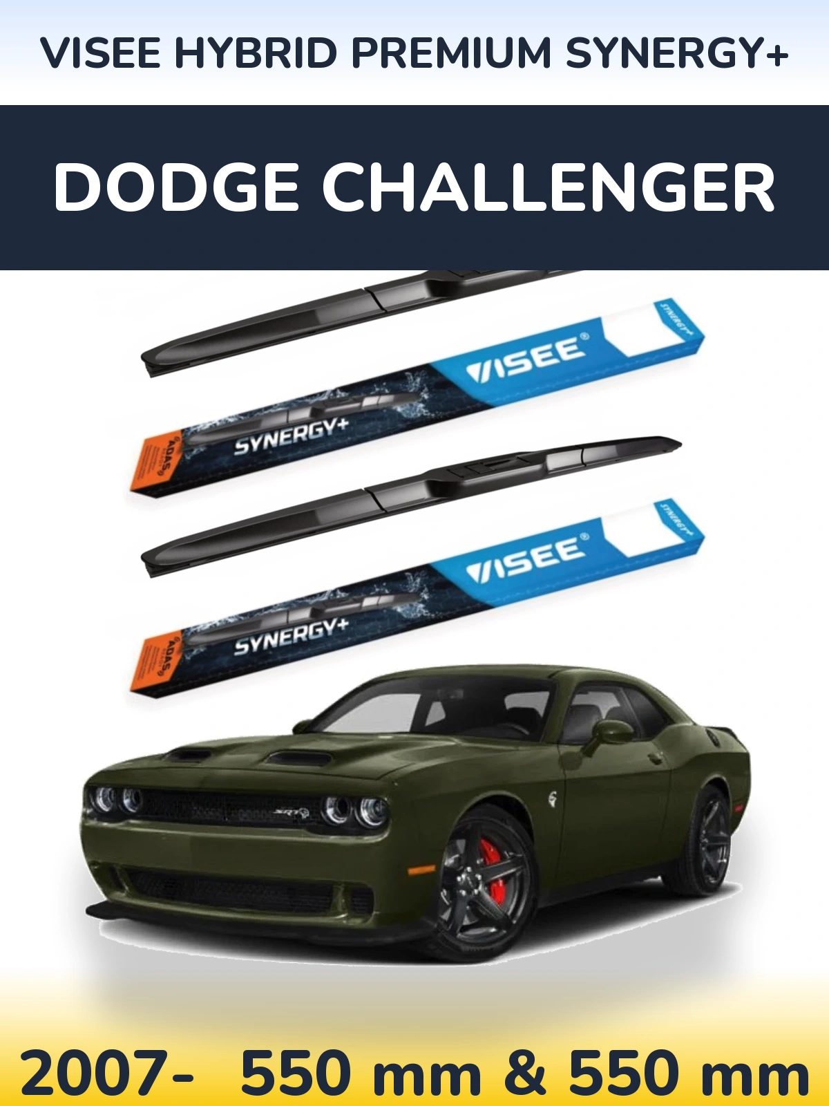 Комплект передніх щіток VISEE HYBRID PREMIUM SYNERGY+ 550 & 550 мм для Dodge Challenger 2007-2026