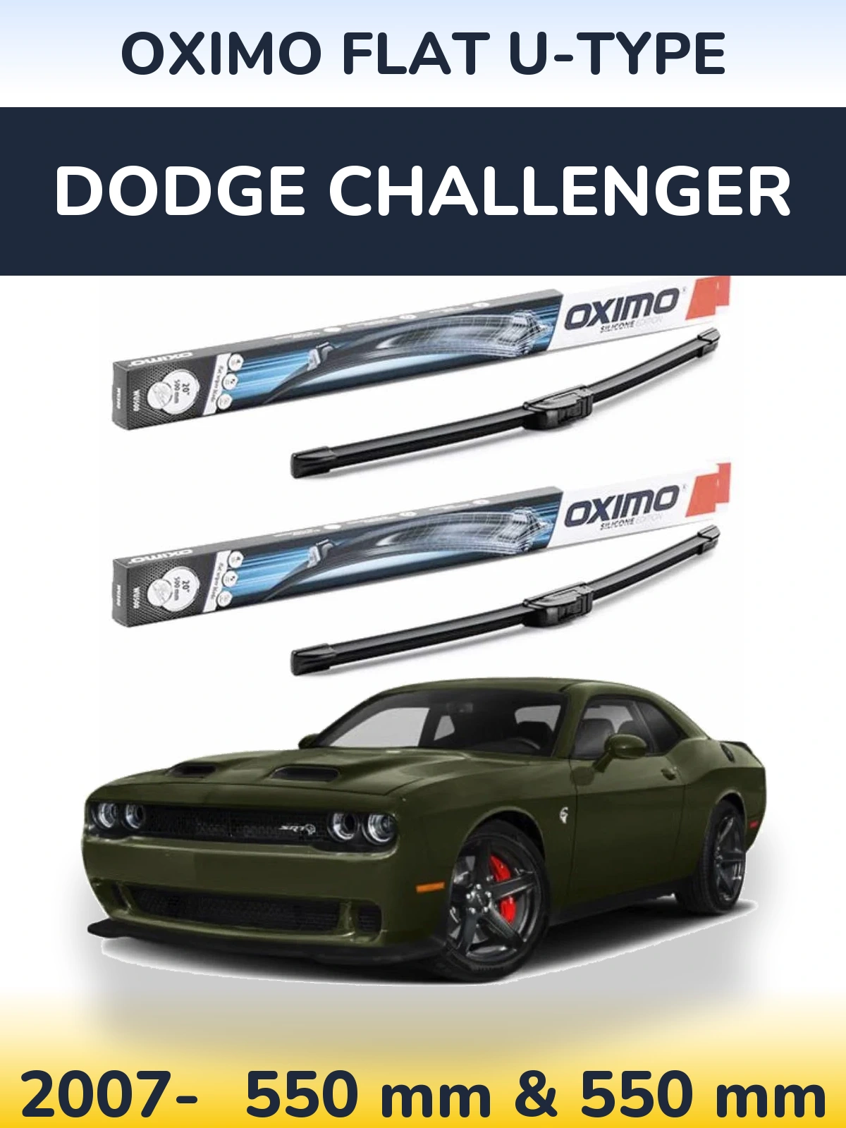 Комплект передніх щіток Oximo Flat U-type 550 & 550 мм для Dodge Challenger 2007-2026