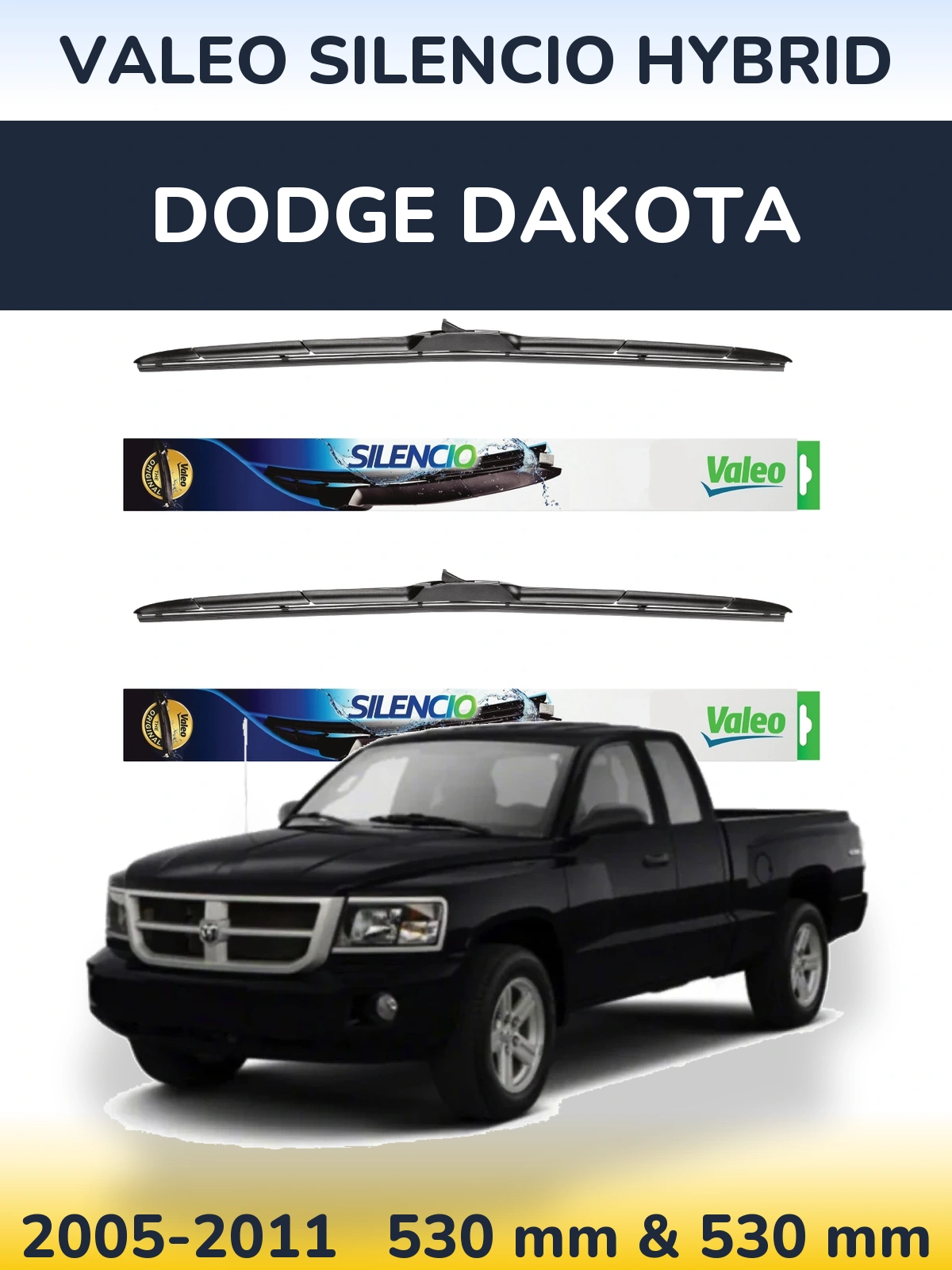 Komplet przednich wycieraczek Valeo Silencio Hybrid 530 & 530 mm do Dodge Dakota 2005-2011