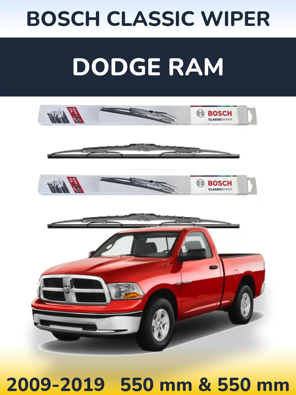 Комплект передних дворников BOSCH Classic Wiper 550 & 550 мм для Dodge RAM 2009-2019