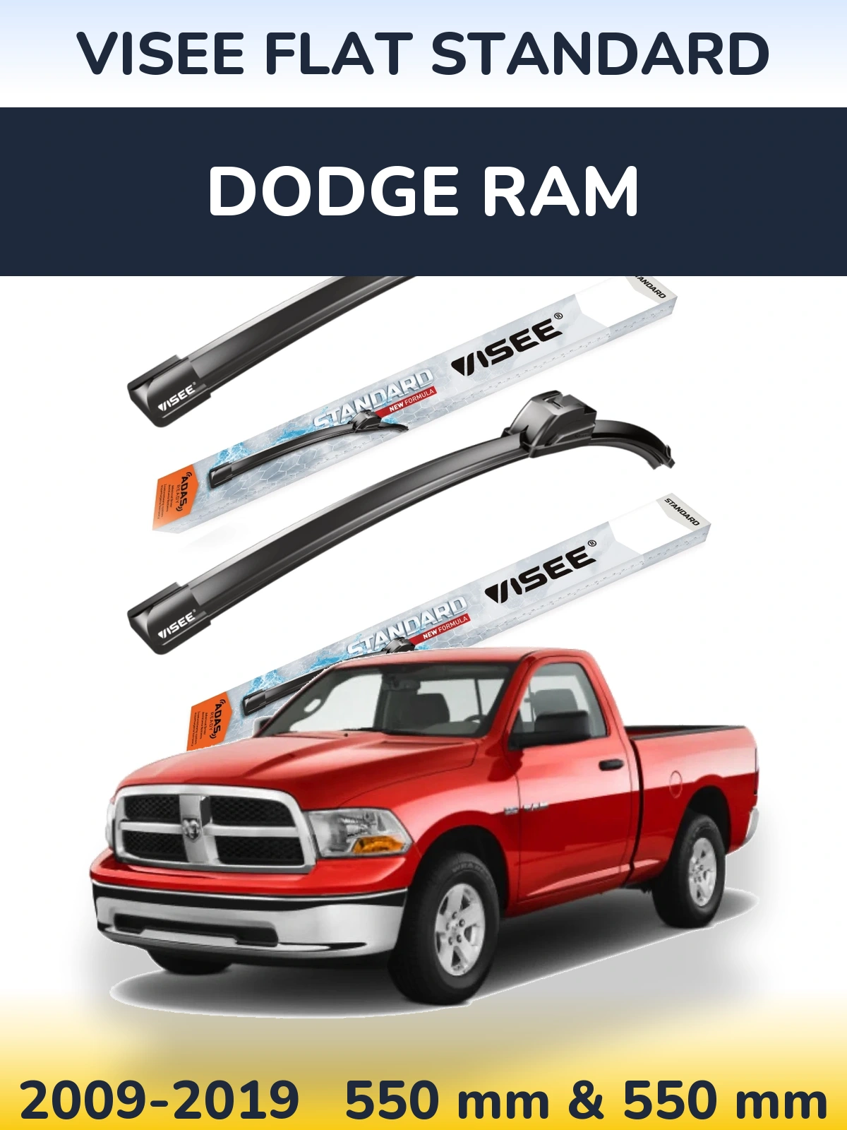Комплект передніх щіток VISEE FLAT STANDARD 550 & 550 мм для Dodge RAM 2009-2019