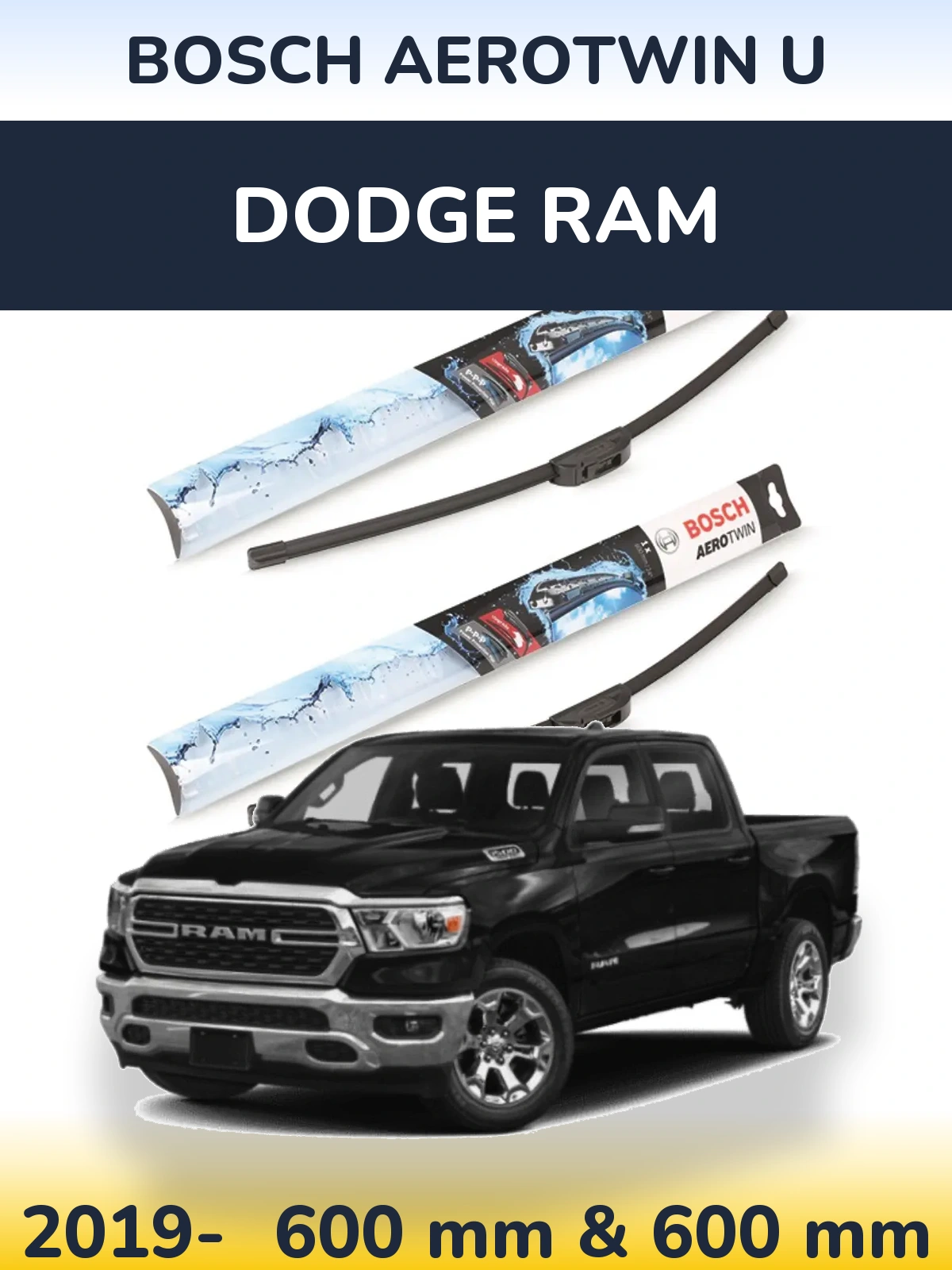 Komplet przednich wycieraczek BOSCH AeroTwin U 600 & 600 mm do Dodge RAM 2019-2026