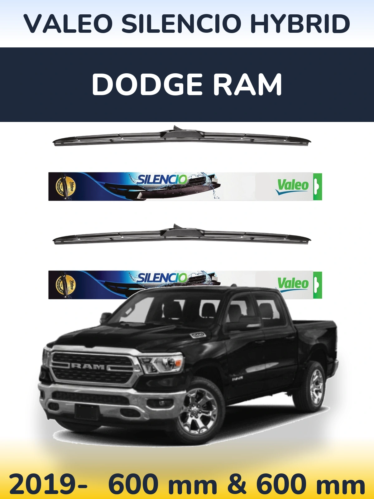 Комплект передних дворников Valeo Silencio Hybrid 600 & 600 мм для Dodge RAM 2019-2026