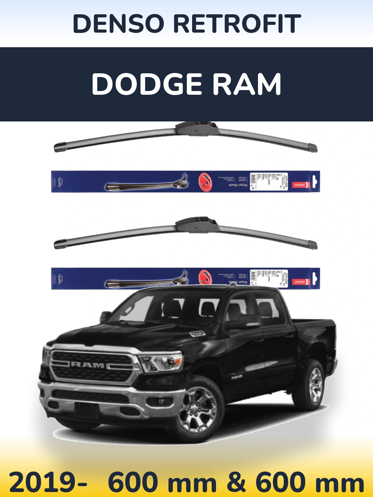 Komplet przednich wycieraczek Denso Retrofit 600 & 600 mm do Dodge RAM 2019-2026