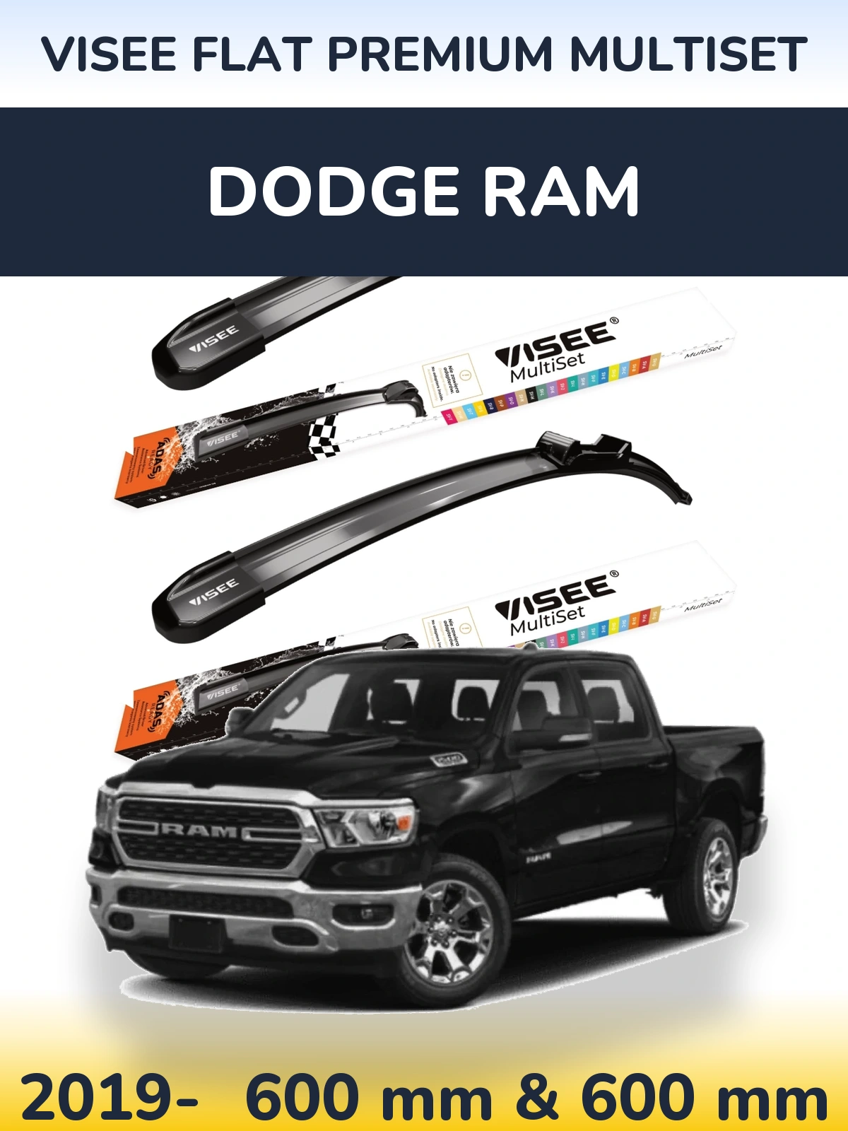 Front wiper blade set VISEE FLAT PREMIUM MultiSet 600 & 600 mm for Dodge RAM 2019-2026