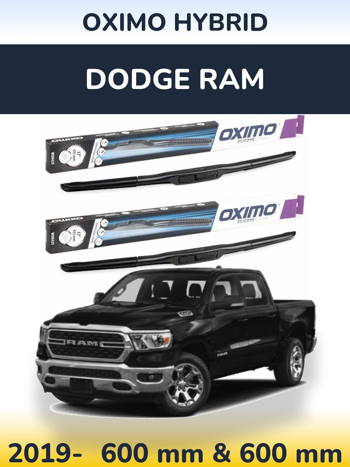 Комплект передних дворников Oximo Hybrid 600 & 600 мм для Dodge RAM 2019-2026