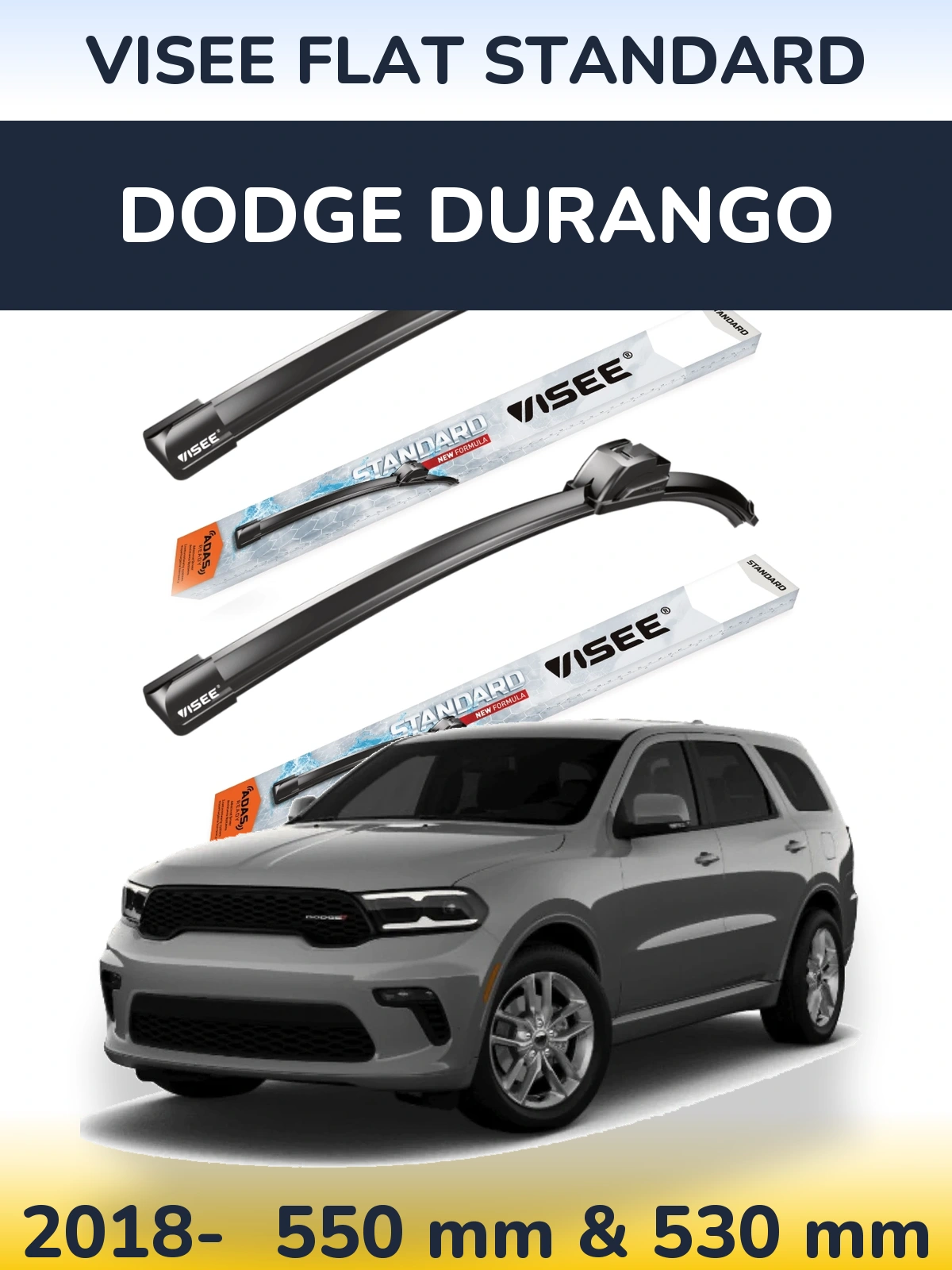 Комплект передних дворников VISEE FLAT STANDARD 550 & 530 мм для Dodge Durango 2018-2026