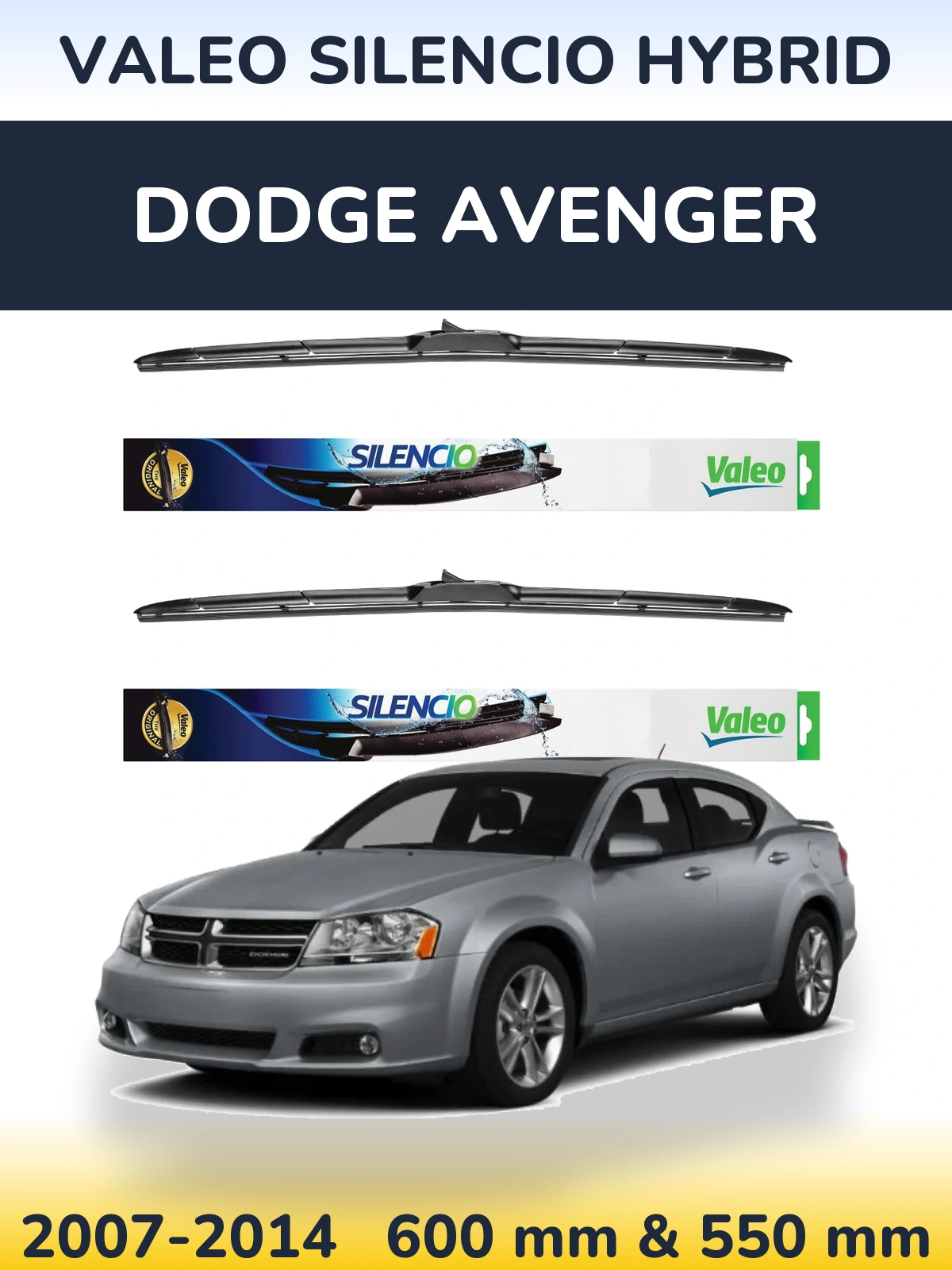 Комплект передних дворников Valeo Silencio Hybrid 600 & 550 мм для Dodge Avenger 2007-2014