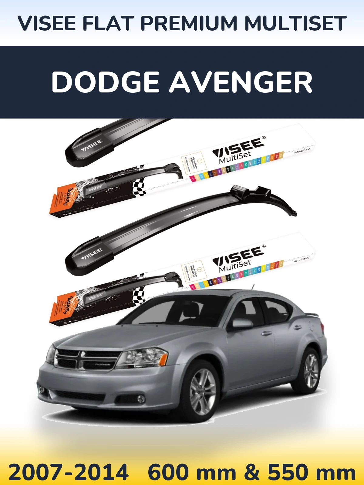 Комплект передніх щіток VISEE FLAT PREMIUM MultiSet 600 & 550 мм для Dodge Avenger 2007-2014