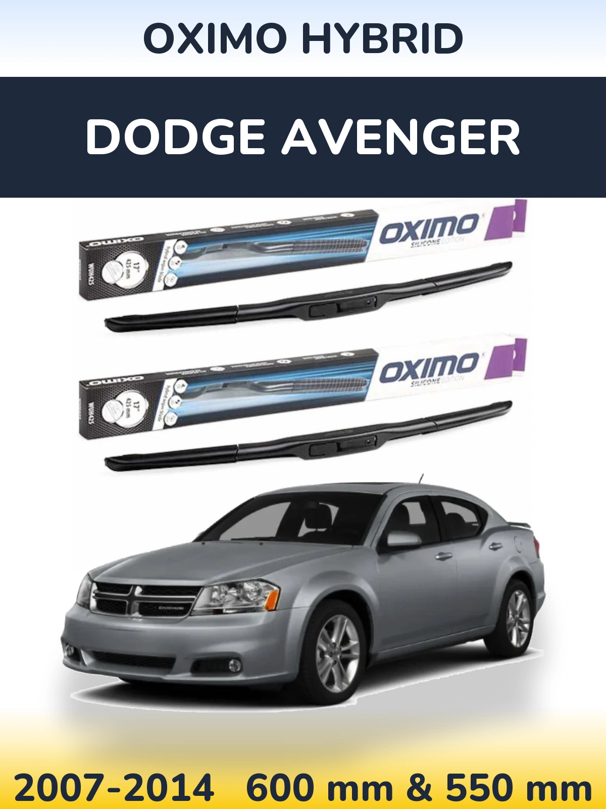 Front wiper blade set Oximo Hybrid 600 & 550 mm for Dodge Avenger 2007-2014