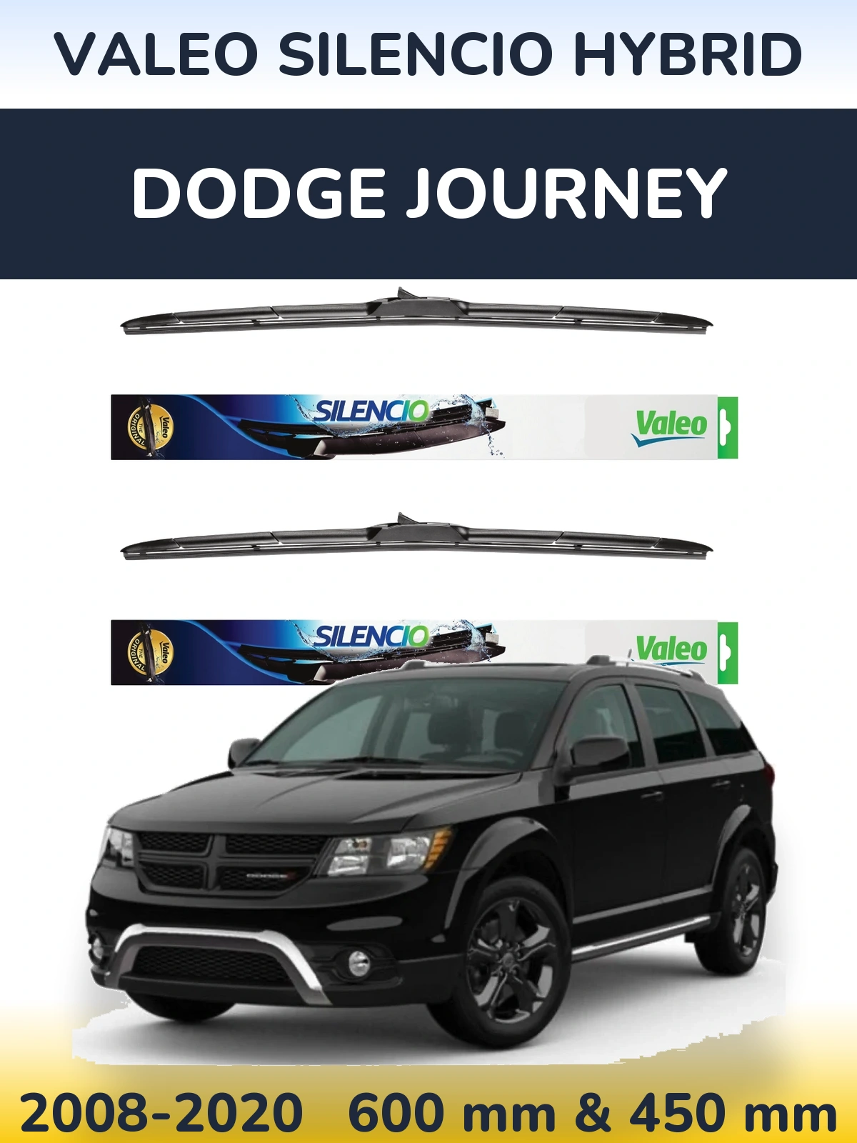 Komplet przednich wycieraczek Valeo Silencio Hybrid 600 & 450 mm do Dodge Journey 2008-2020