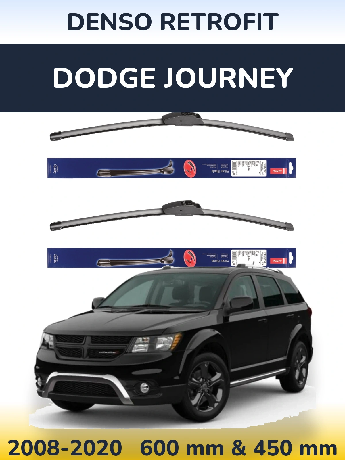 Komplet przednich wycieraczek Denso Retrofit 600 & 450 mm do Dodge Journey 2008-2020