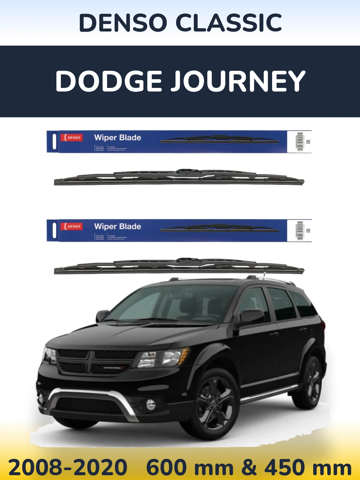 Front wiper blade set Denso Classic 600 & 450 mm for Dodge Journey 2008-2020
