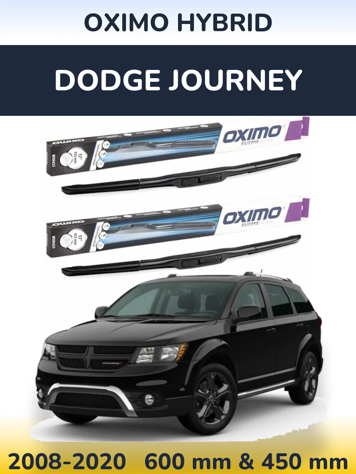 Front wiper blade set Oximo Hybrid 600 & 450 mm for Dodge Journey 2008-2020