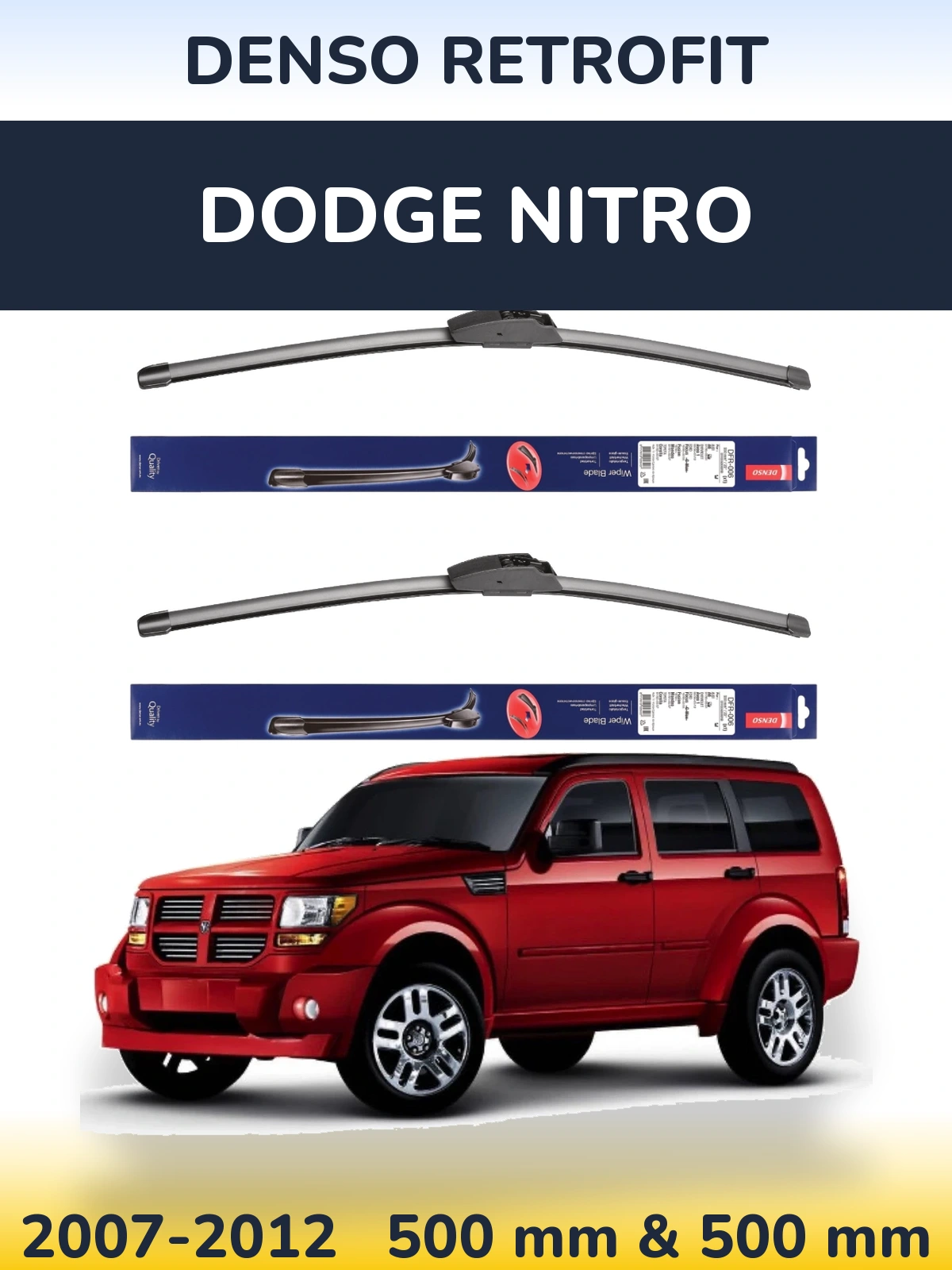 Front wiper blade set Denso Retrofit 500 & 500 mm for Dodge Nitro 2007-2012