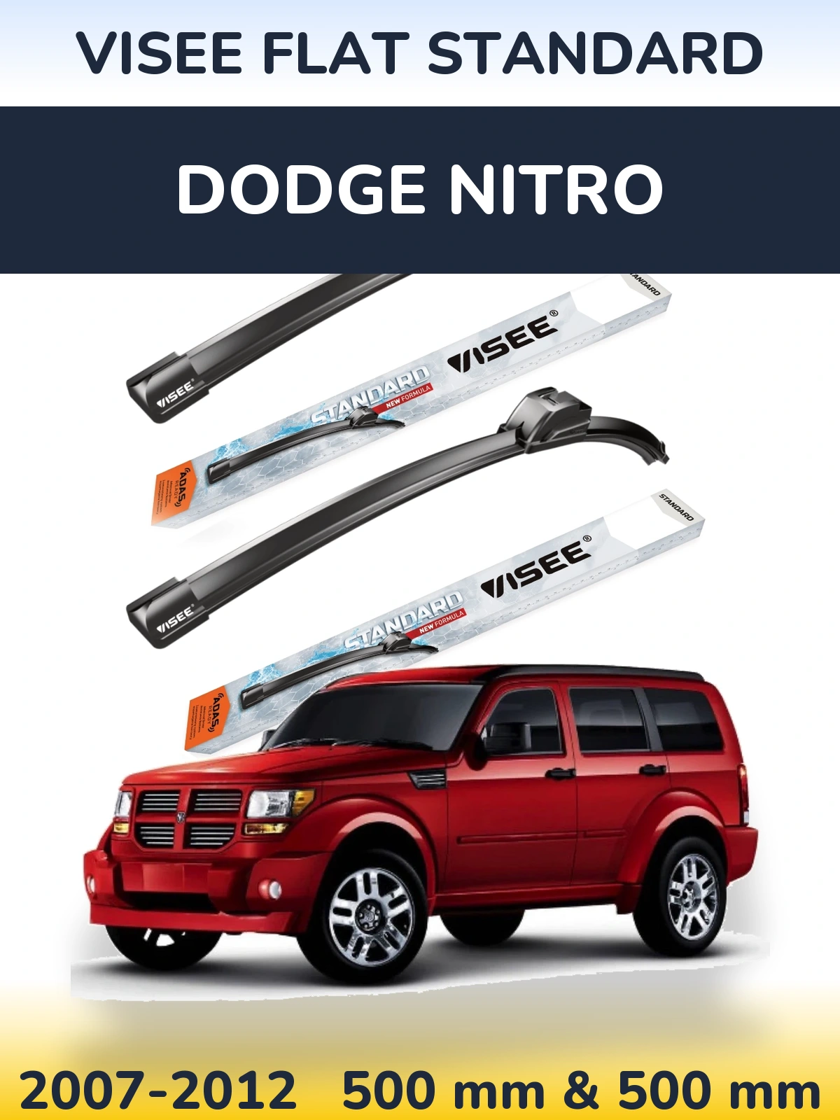 Комплект передних дворников VISEE FLAT STANDARD 500 & 500 мм для Dodge Nitro 2007-2012