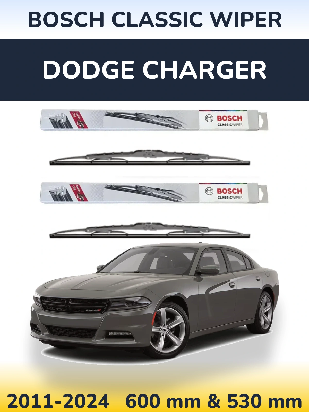 Комплект передніх щіток BOSCH Classic Wiper 600 & 530 мм для Dodge Charger 2011-2024