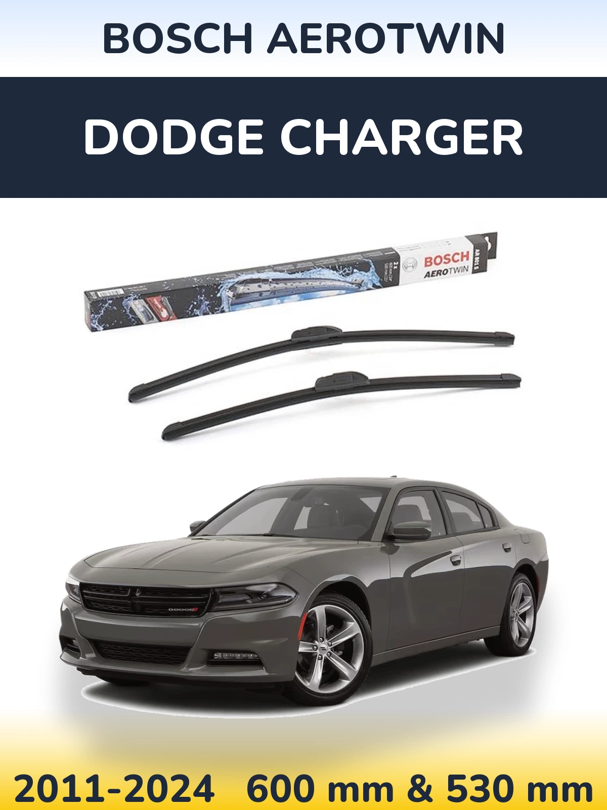 Front wiper blade set BOSCH AeroTwin 600 & 530 mm for Dodge Charger 2011-2024