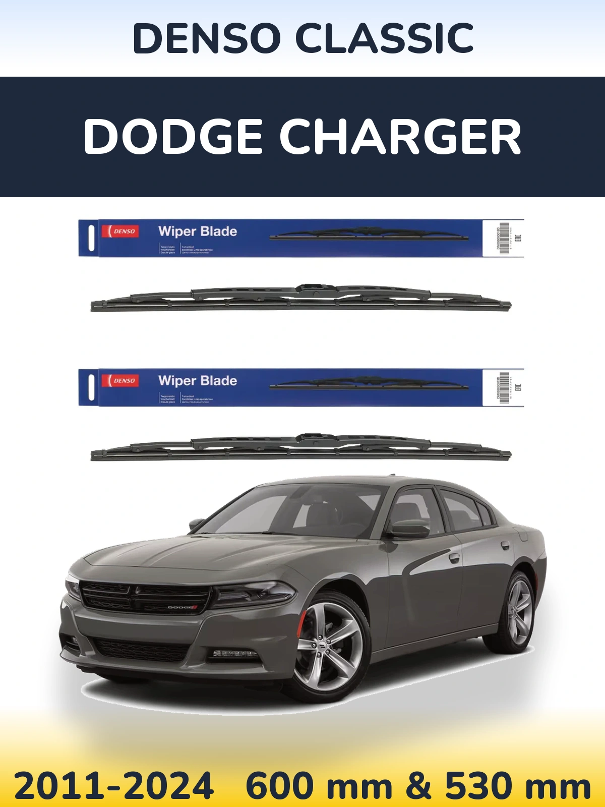 Front wiper blade set Denso Classic 600 & 530 mm for Dodge Charger 2011-2024