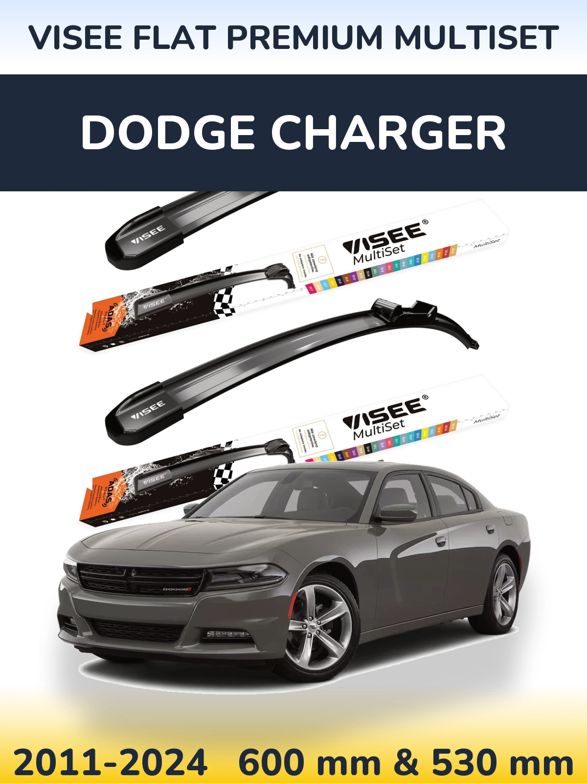 Front wiper blade set VISEE FLAT PREMIUM MultiSet 600 & 530 mm for Dodge Charger 2011-2024