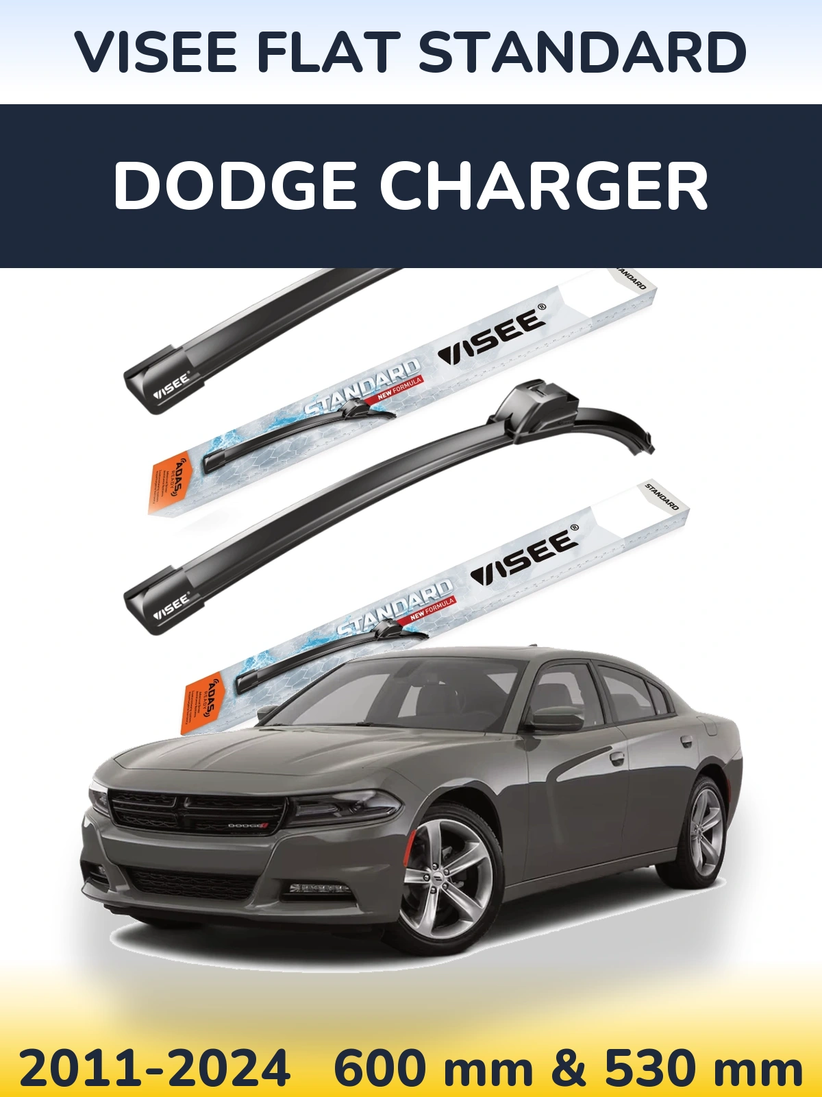 Front wiper blade set VISEE FLAT STANDARD 600 & 530 mm for Dodge Charger 2011-2024