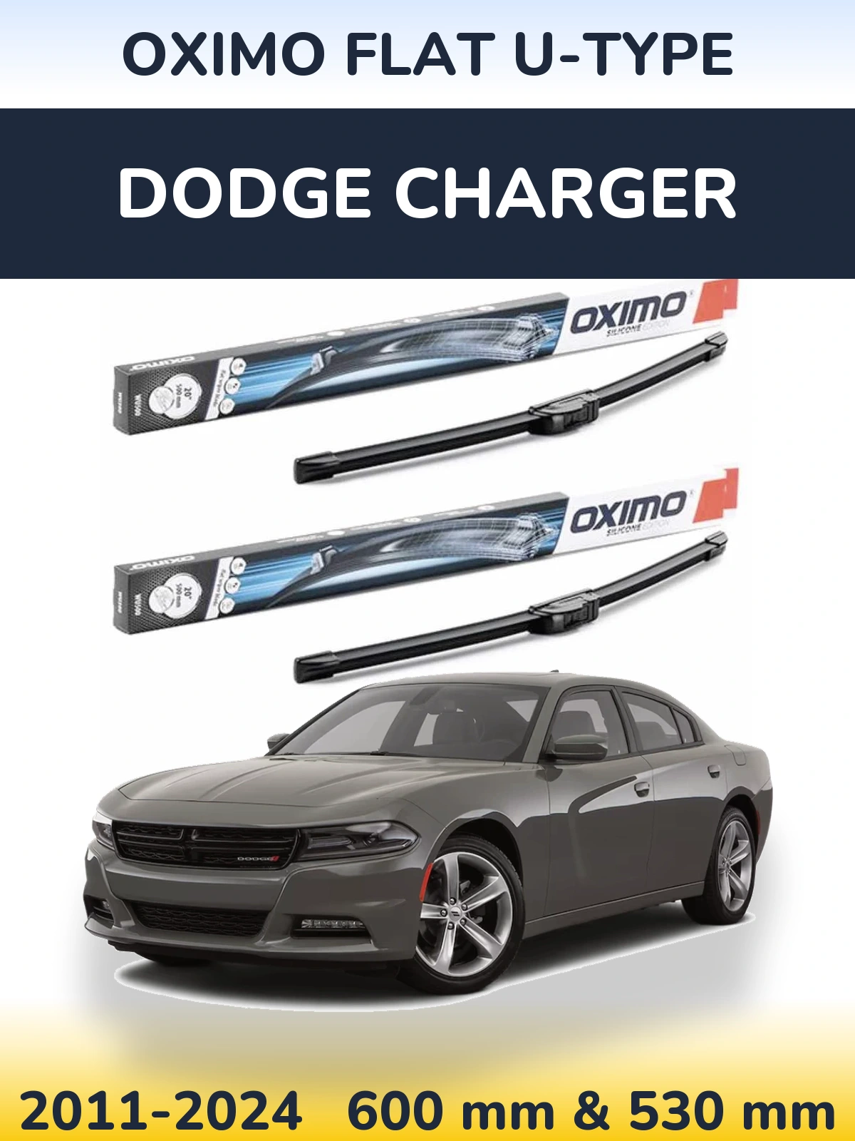 Front wiper blade set Oximo Flat U-type 600 & 530 mm for Dodge Charger 2011-2024