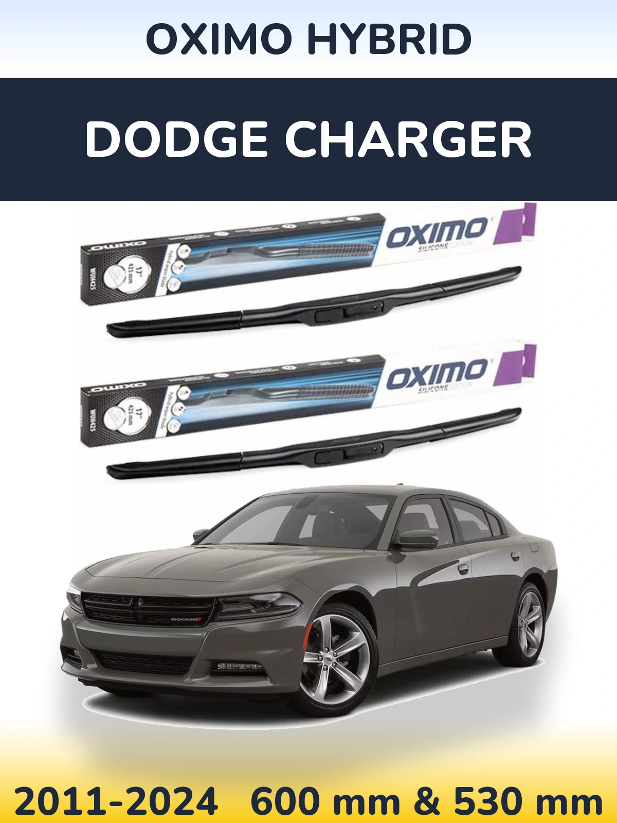 Комплект передніх щіток Oximo Hybrid 600 & 530 мм для Dodge Charger 2011-2024