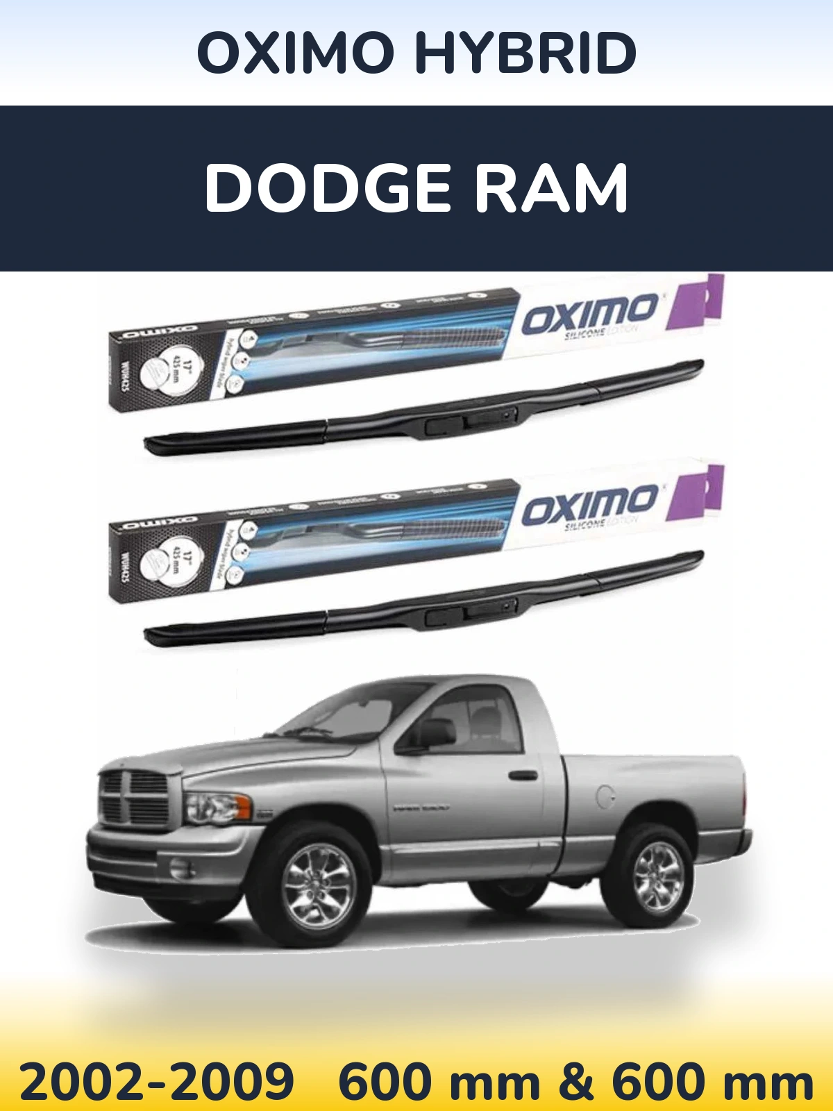 Комплект передних дворников Oximo Hybrid 600 & 600 мм для Dodge RAM 2002-2009