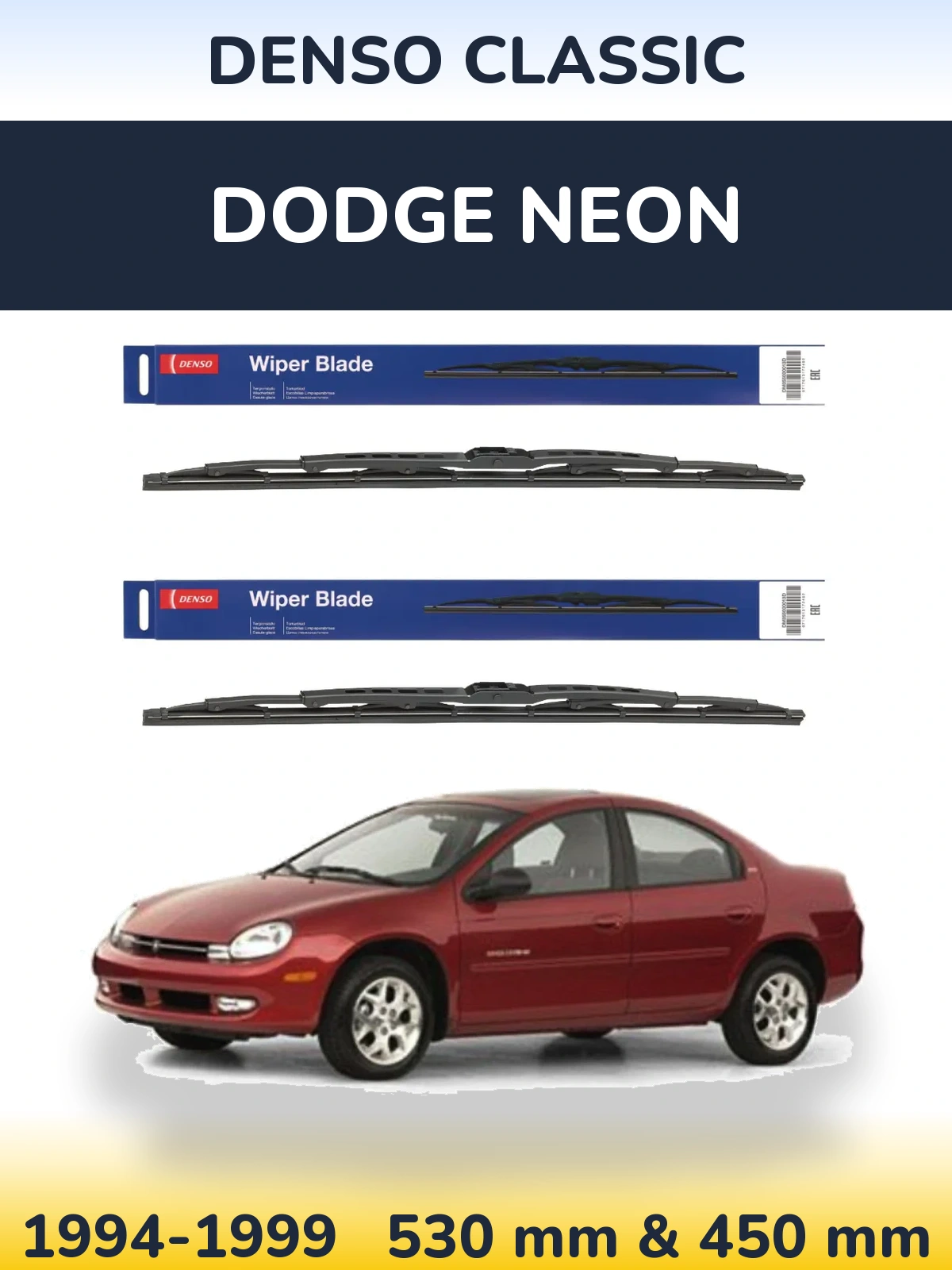 Front wiper blade set Denso Classic 530 & 450 mm for Dodge Neon 1994-1999