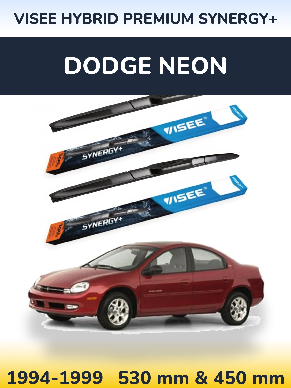Front wiper blade set VISEE HYBRID PREMIUM SYNERGY+ 530 & 450 mm for Dodge Neon 1994-1999