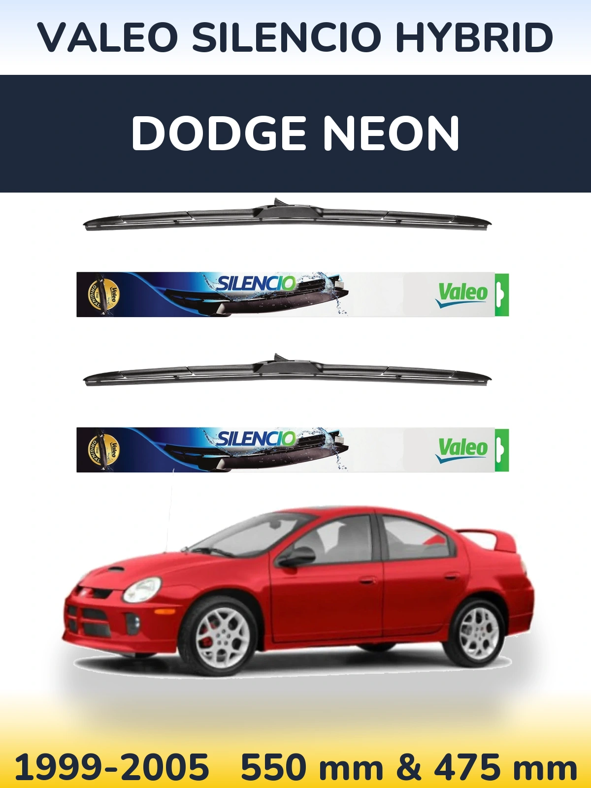 Комплект передних дворников Valeo Silencio Hybrid 550 & 475 мм для Dodge Neon 1999-2005