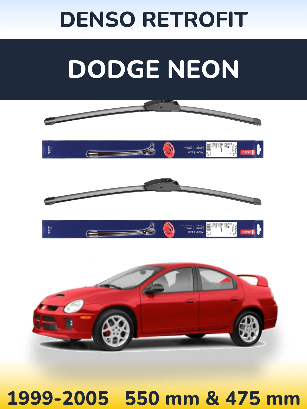 Komplet przednich wycieraczek Denso Retrofit 550 & 475 mm do Dodge Neon 1999-2005