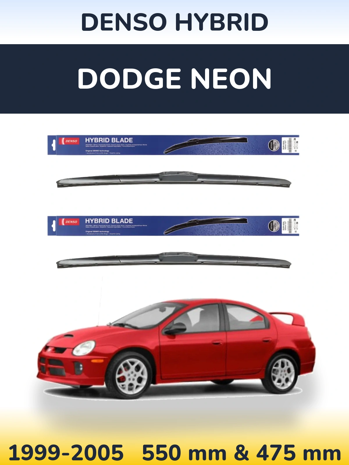 Komplet przednich wycieraczek Denso Hybrid 550 & 475 mm do Dodge Neon 1999-2005
