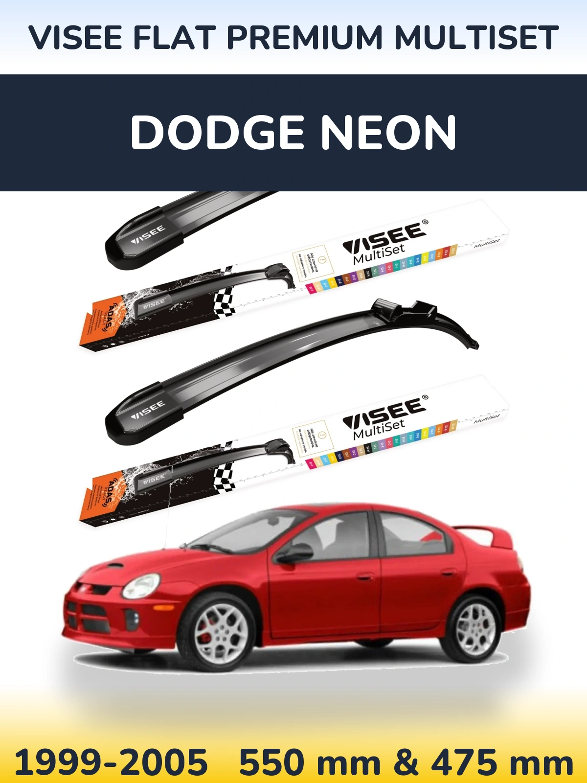 Komplet przednich wycieraczek VISEE FLAT PREMIUM MultiSet 550 & 475 mm do Dodge Neon 1999-2005