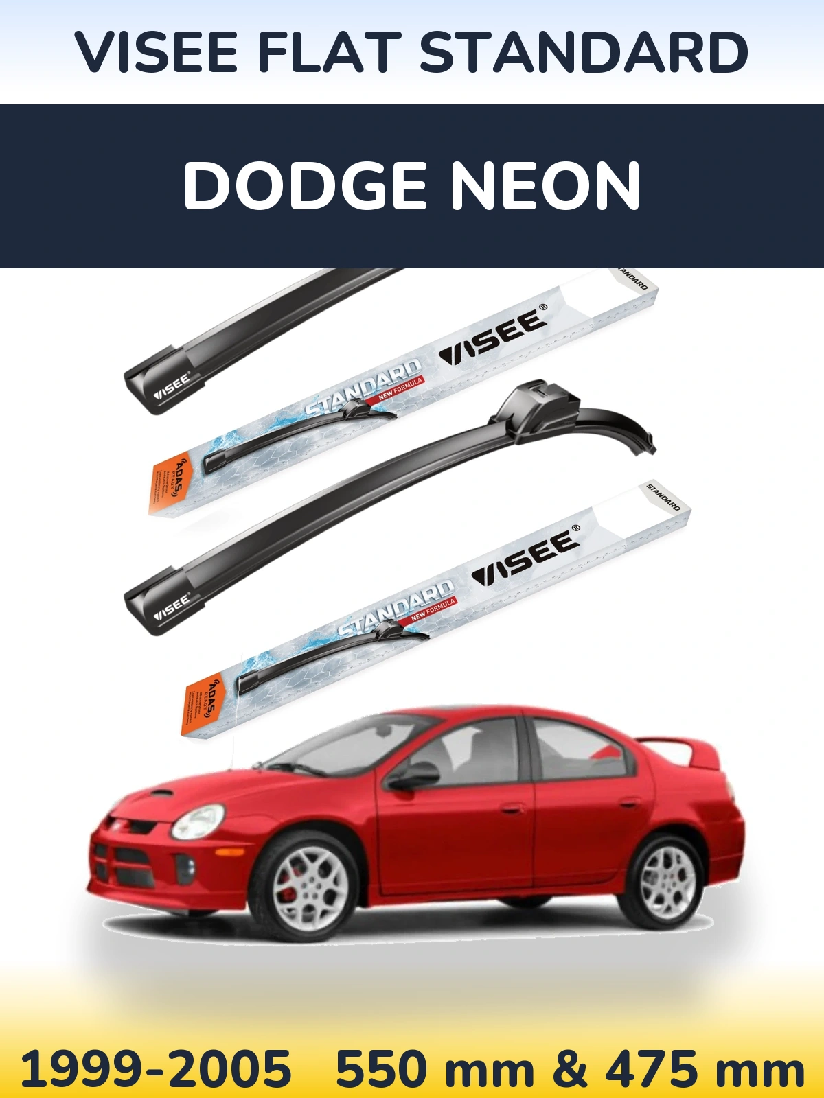 Комплект передних дворников VISEE FLAT STANDARD 550 & 475 мм для Dodge Neon 1999-2005
