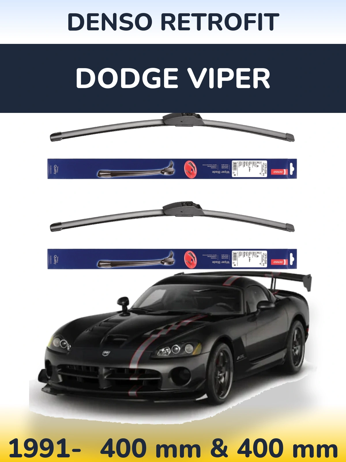 Front wiper blade set Denso Retrofit 400 & 400 mm for Dodge Viper 1991-2026