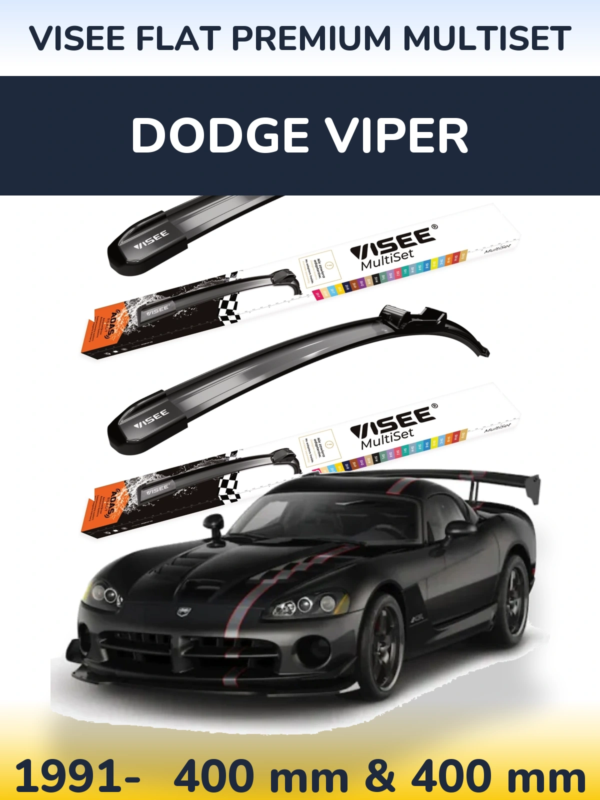 Комплект передних дворников VISEE FLAT PREMIUM MultiSet 400 & 400 мм для Dodge Viper 1991-2026