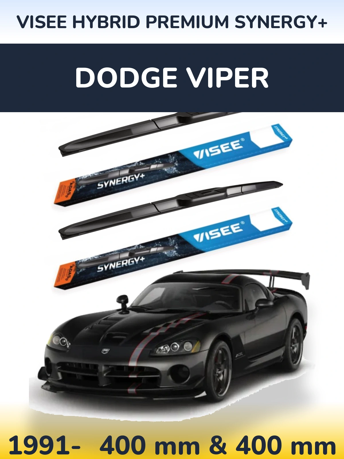 Front wiper blade set VISEE HYBRID PREMIUM SYNERGY+ 400 & 400 mm for Dodge Viper 1991-2026