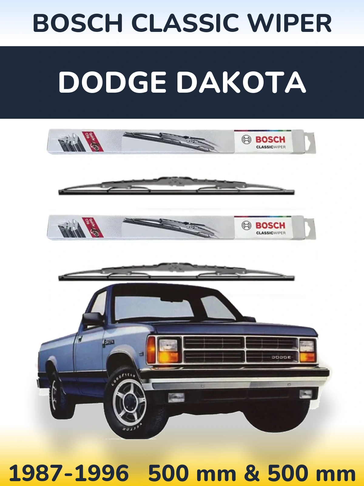Komplet przednich wycieraczek BOSCH Classic Wiper 500 & 500 mm do Dodge Dakota 1987-1996