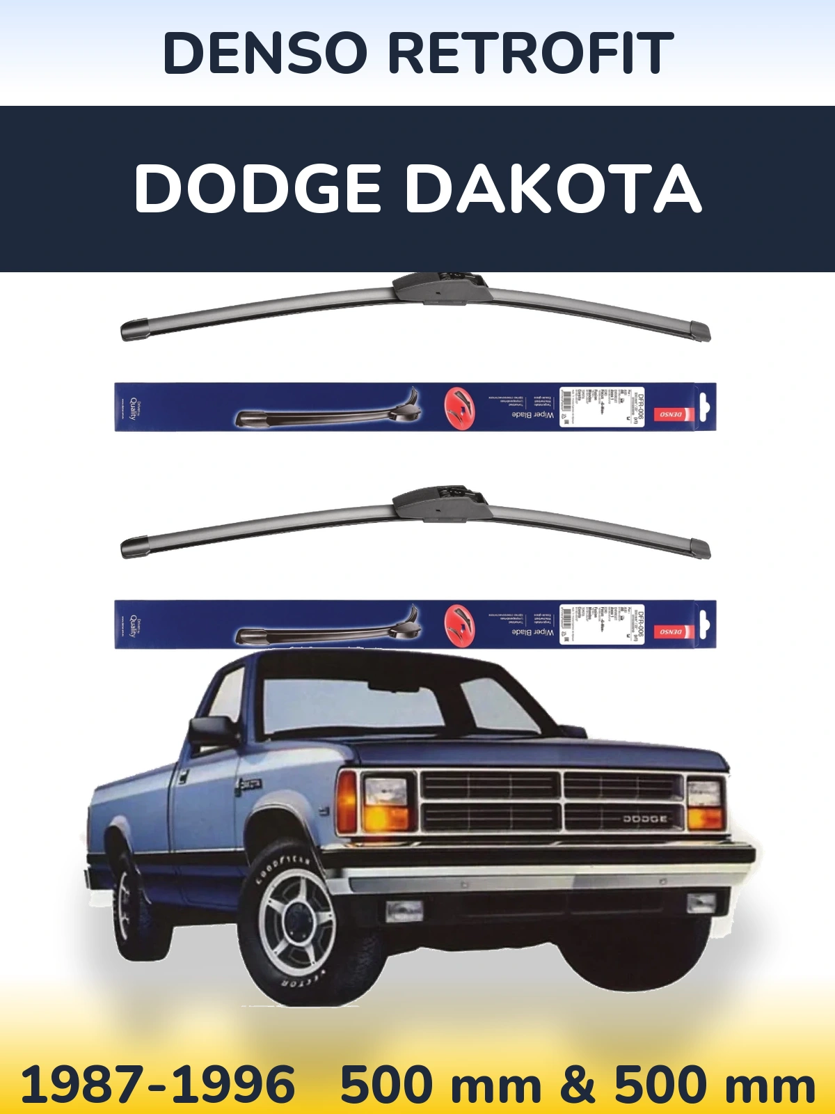 Komplet przednich wycieraczek Denso Retrofit 500 & 500 mm do Dodge Dakota 1987-1996