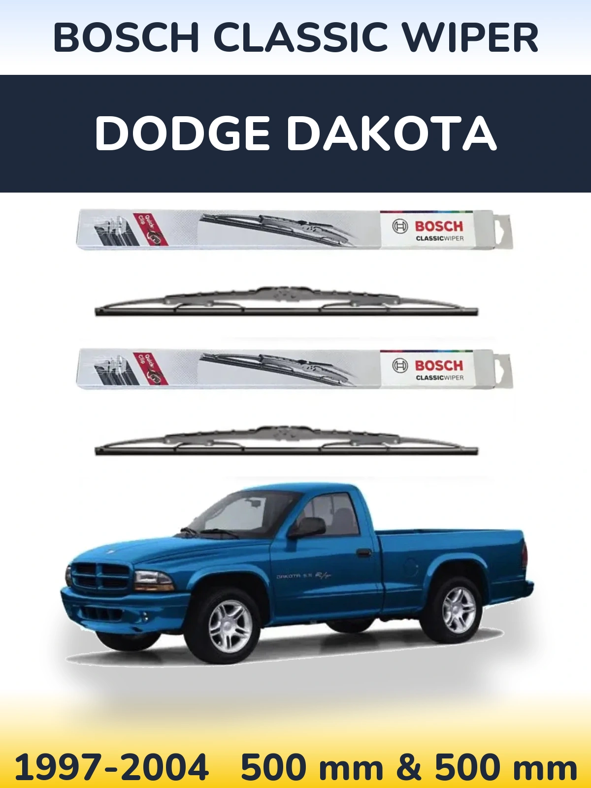 Комплект передних дворников BOSCH Classic Wiper 500 & 500 мм для Dodge Dakota 1997-2004
