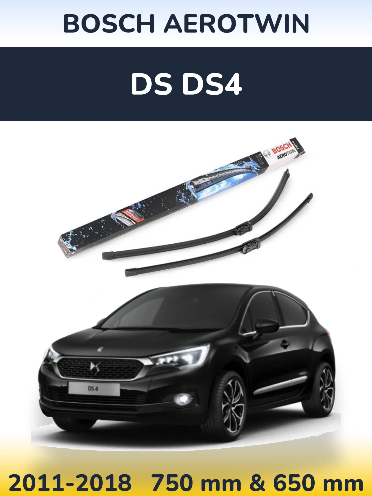 Komplet przednich wycieraczek BOSCH AeroTwin 750 & 650 mm do DS DS4 2011-2018