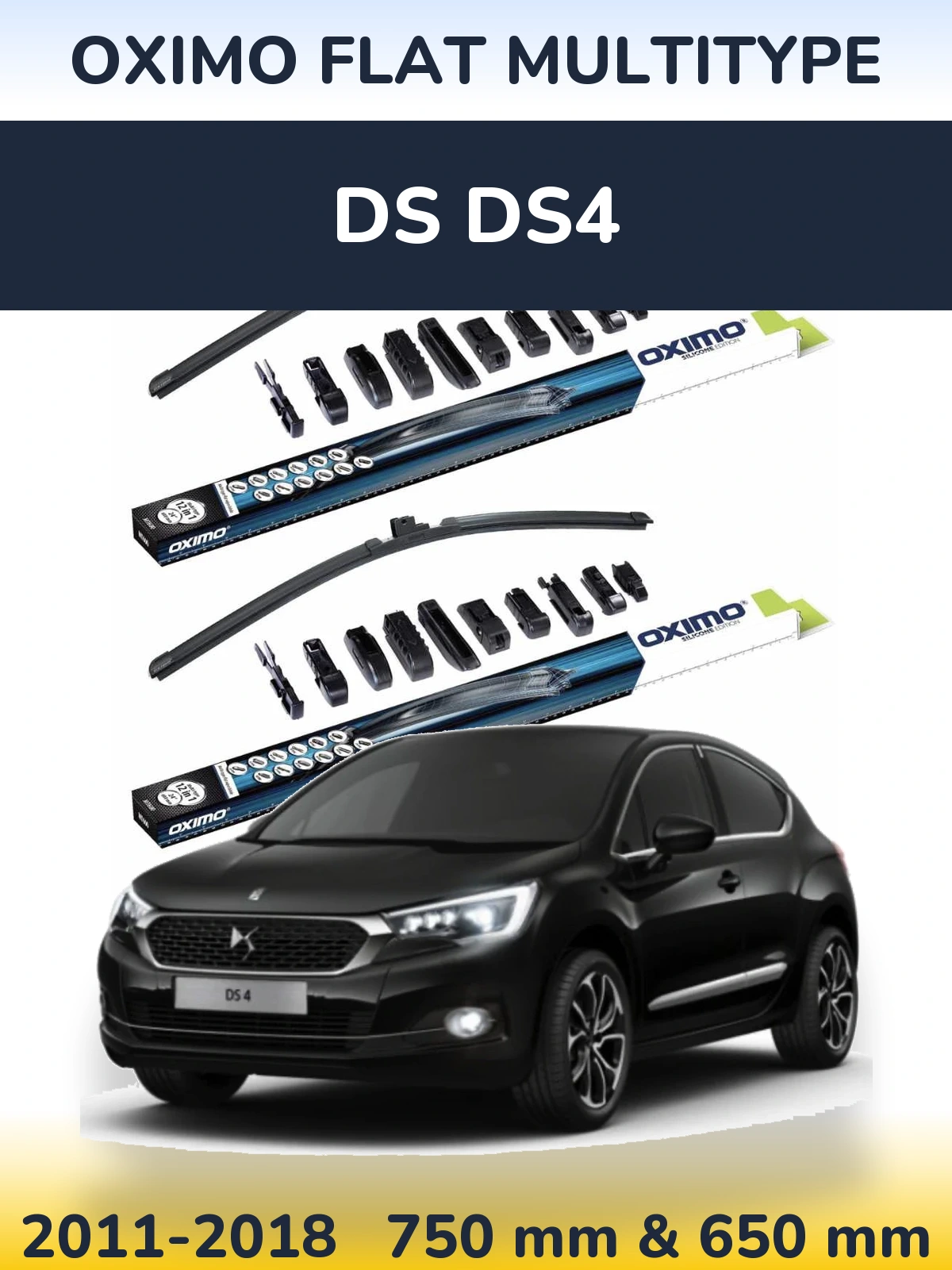 Front wiper blade set Oximo Flat MultiTypee 750 & 650 mm for DS DS4 2011-2018