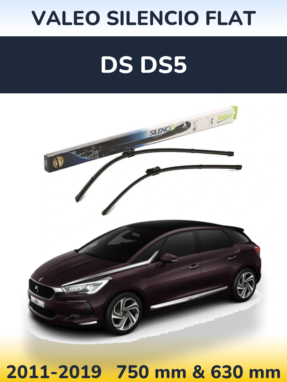 Комплект передних дворников Valeo Silencio Flat 750 & 630 мм для DS DS5 2011-2019
