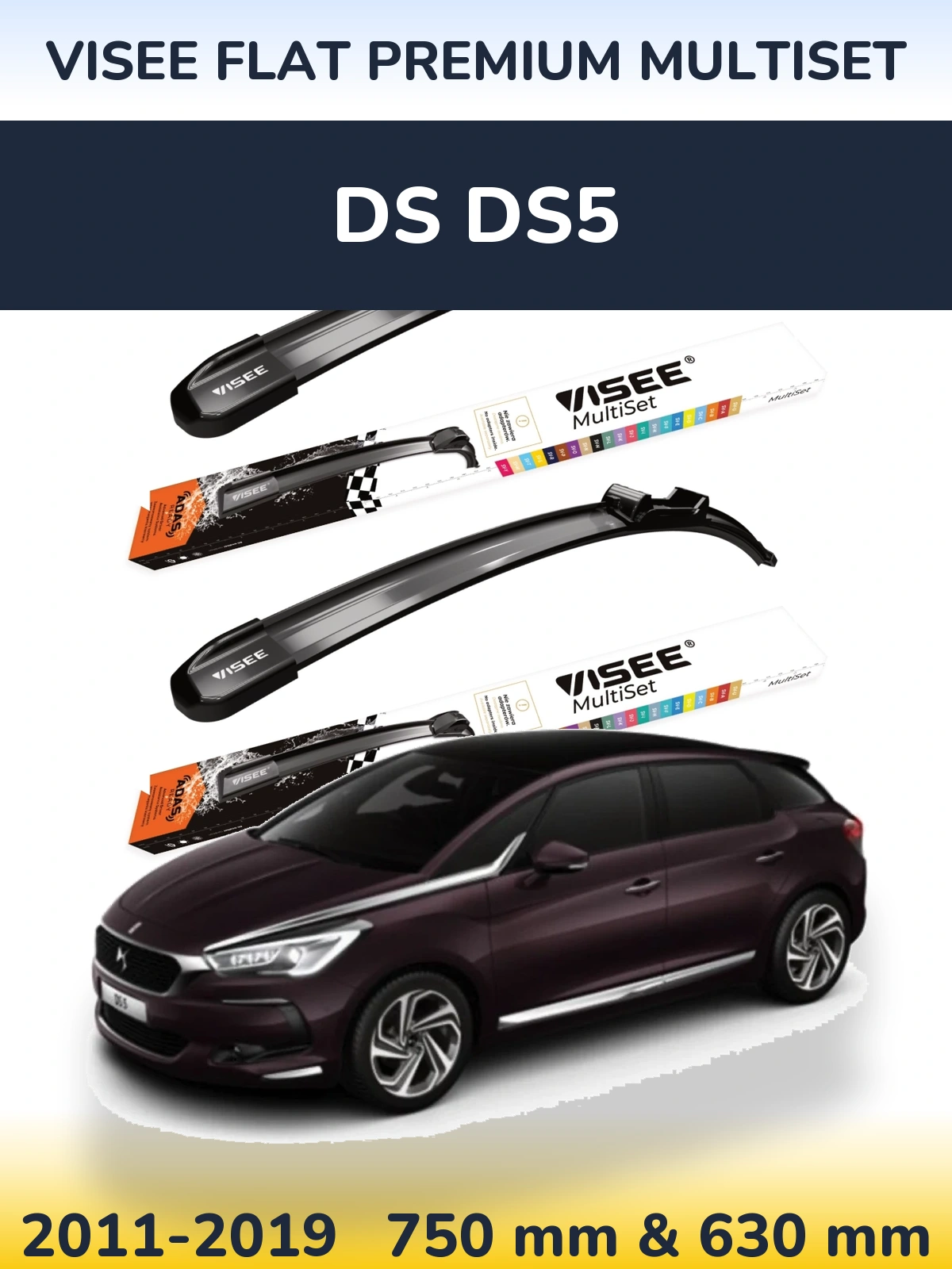 Komplet przednich wycieraczek VISEE FLAT PREMIUM MultiSet 750 & 630 mm do DS DS5 2011-2019