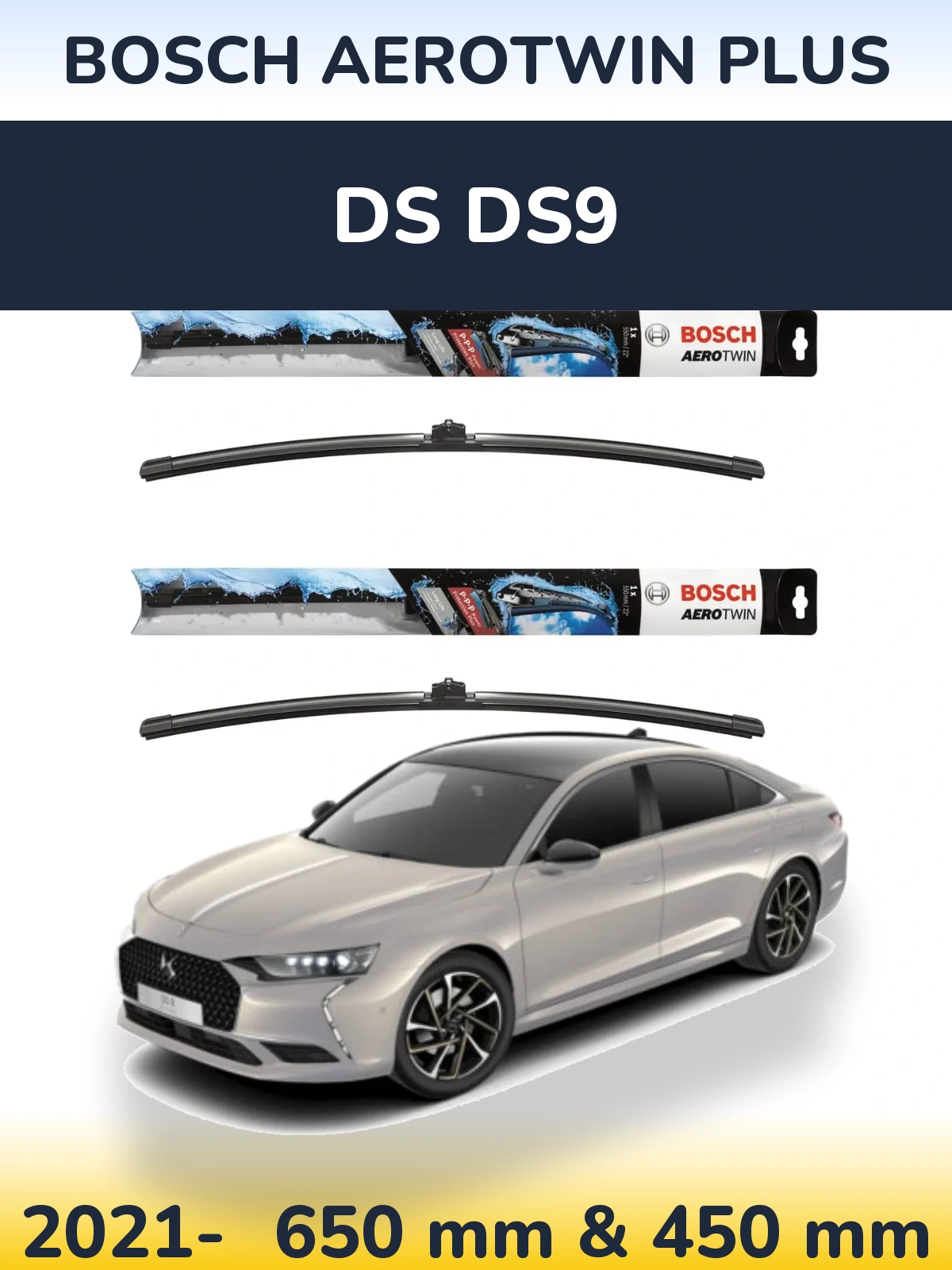 Комплект передних дворников BOSCH AeroTwin Plus 650 & 450 мм для DS DS9 2021-2026