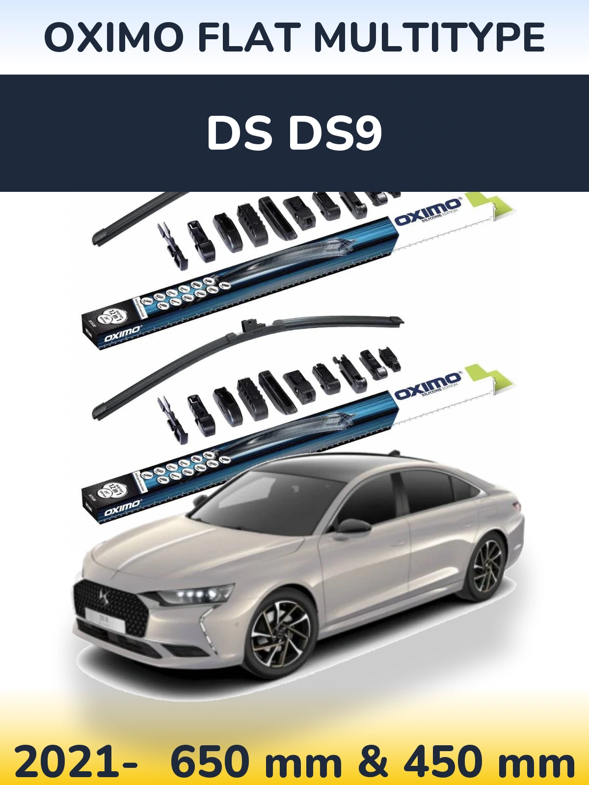 Front wiper blade set Oximo Flat MultiTypee 650 & 450 mm for DS DS9 2021-2026